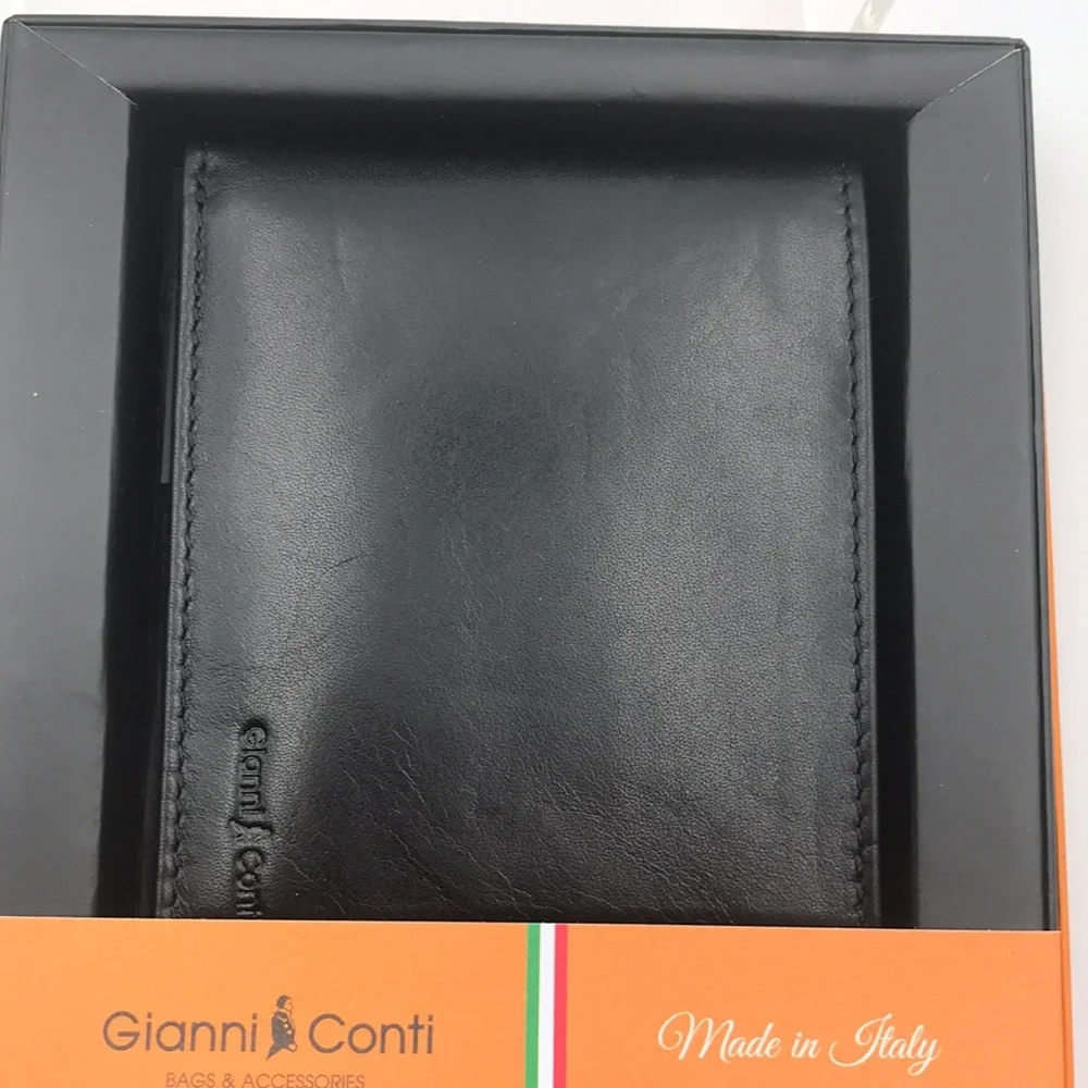 Gianni Conti Smooth Black Leather Wallet and Card Holder Set